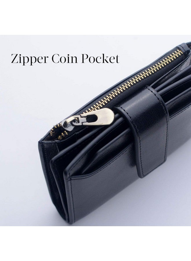 Bveyzi Women'S Small Leather Rfid Blocking Bifold Zipper Pocket Wallet Ladies Credit Card Slots Purse With Id Window(Black) - Image 4