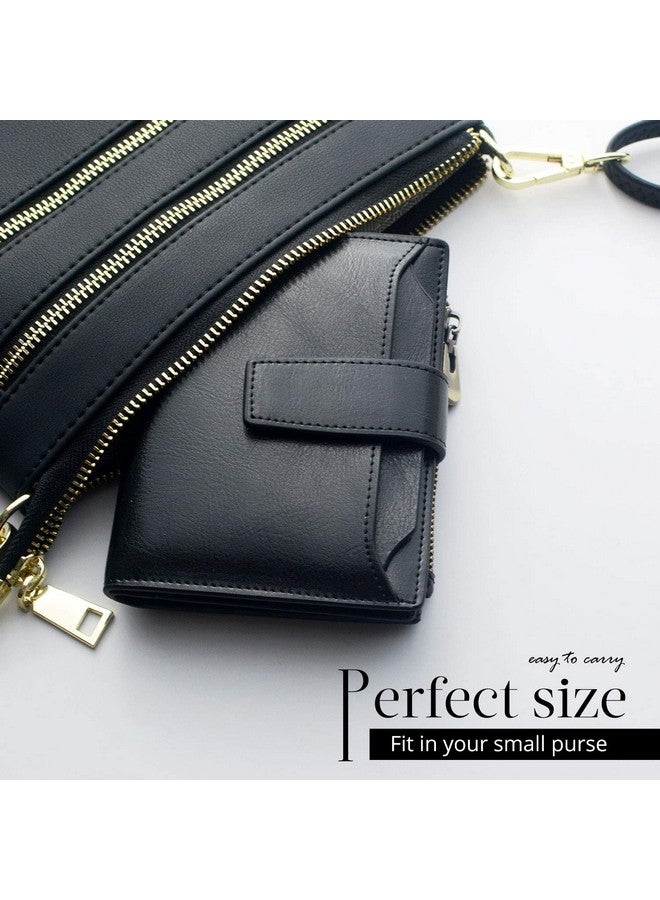 Bveyzi Women'S Small Leather Rfid Blocking Bifold Zipper Pocket Wallet Ladies Credit Card Slots Purse With Id Window(Black) - Image 2