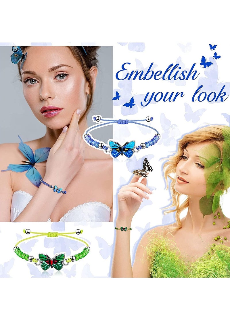 Barakah 12 قطعة أساور فراشة هدايا حفلات أساور صداقة ملونة قابلة للتعديل أساور منسوجة للنساء والفتيات والأطفال هدايا حفلات الفراشة الخيالية هدايا عيد الميلاد (النمط 3-12 قطعة) - Image 2