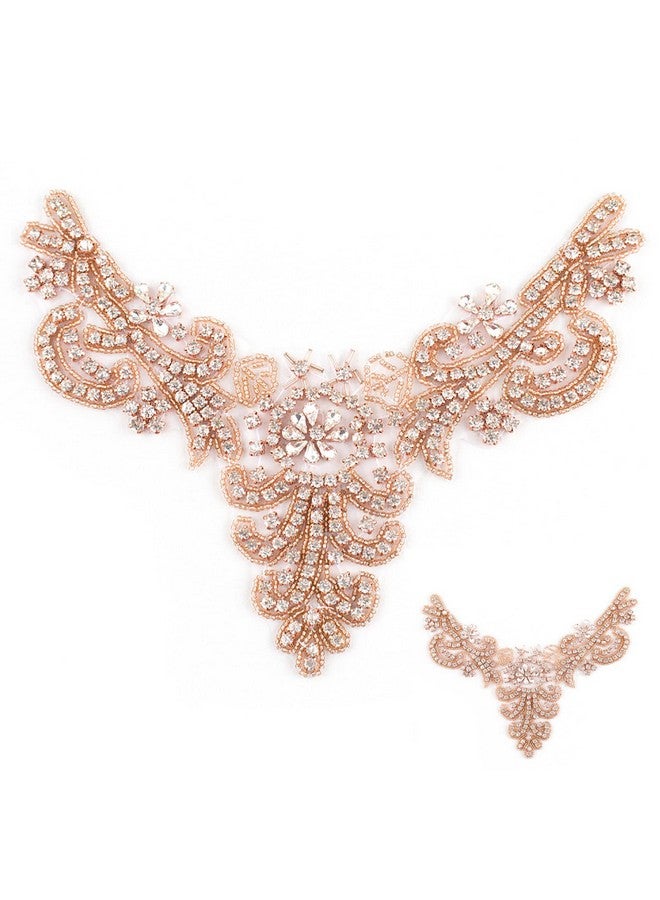 ShiDianYi Rhinestone Applique Rose Gold 2PCs Bridal Sash Applique,Crystal Pearl Sash Applique,Diamante Applique,Wedding Applique,Wedding Sash (Rose Gold 2PC) - Image 1