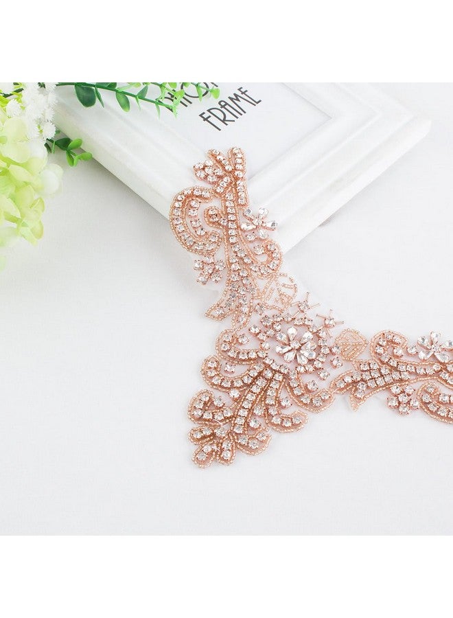 ShiDianYi Rhinestone Applique Rose Gold 2PCs Bridal Sash Applique,Crystal Pearl Sash Applique,Diamante Applique,Wedding Applique,Wedding Sash (Rose Gold 2PC) - Image 2