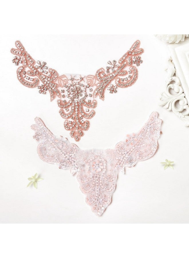 ShiDianYi Rhinestone Applique Rose Gold 2PCs Bridal Sash Applique,Crystal Pearl Sash Applique,Diamante Applique,Wedding Applique,Wedding Sash (Rose Gold 2PC) - Image 5
