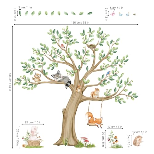 wondever Kids Large Tree Wall Stickers Animal Tree Fox Owl Peel and Stick Wall Art Decals for Kids Bedroom Baby Nursery - Image 4