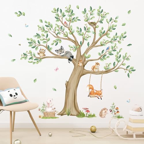wondever Kids Large Tree Wall Stickers Animal Tree Fox Owl Peel and Stick Wall Art Decals for Kids Bedroom Baby Nursery - Image 1