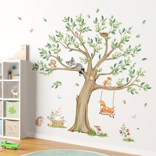 wondever Kids Large Tree Wall Stickers Animal Tree Fox Owl Peel and Stick Wall Art Decals for Kids Bedroom Baby Nursery - Image 2