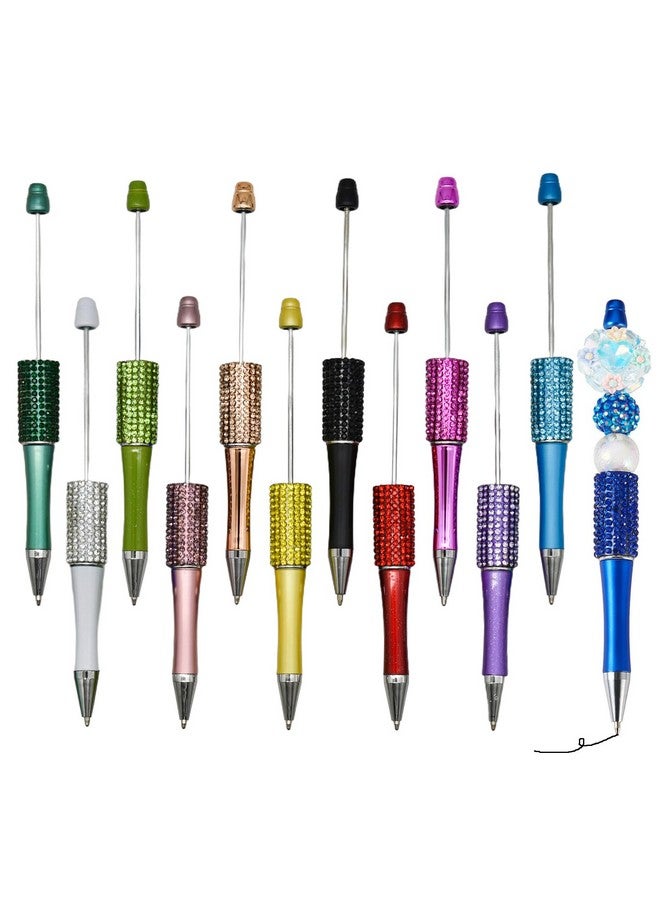 Maydahui 12 Pcs Diamond Beadable Ballpoint Pens Retractable Bling Bead Pen Plastic Diy Gem Pens Cool Shaft Beaded Pen Black Ink For Diy Making School Party Office (Beads Not Included) - Image 1