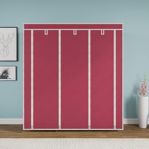 GTC Fabric 6+2 Layer Portable Collapsible Closet, Wine Red Storage Unit - Image 4