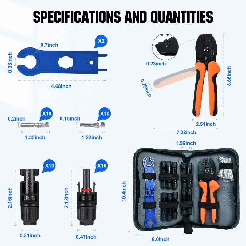 ECO-WORTHY Solar Crimper Tool Kit 13 PCS Solar Tools - a Crimper, 10 Pairs of Solar Connectors, 2 Pairs of Solar Connector Spanner Wrench for Solar Panel Cable Assembly and Installation - Image 5