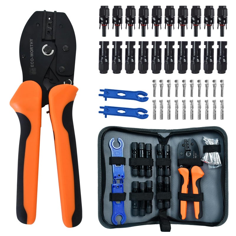 ECO-WORTHY Solar Crimper Tool Kit 13 PCS Solar Tools - a Crimper, 10 Pairs of Solar Connectors, 2 Pairs of Solar Connector Spanner Wrench for Solar Panel Cable Assembly and Installation - Image 1