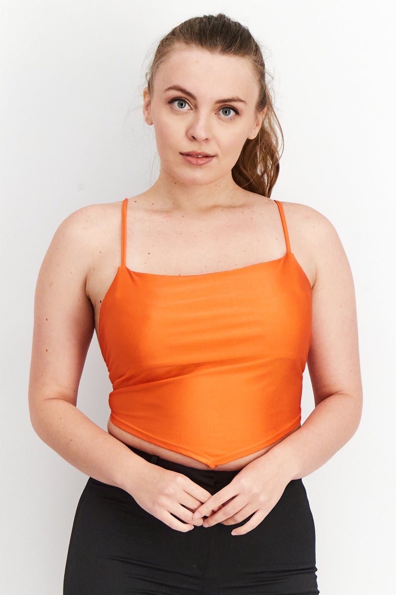 Sinsay Women Square Neck Sleeveless Open Back Top, Orange - Image 1