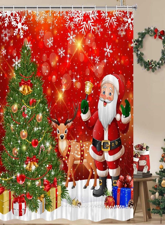 Viajar ستارة حمام فياجار لعيد الميلاد، ستارة حمام حمراء بتصميم سانتا كلوز ورنة، طقم ستائر حمام لعيد الميلاد الشتوي مع خطافات، 70 × 72 بوصة - Image 1