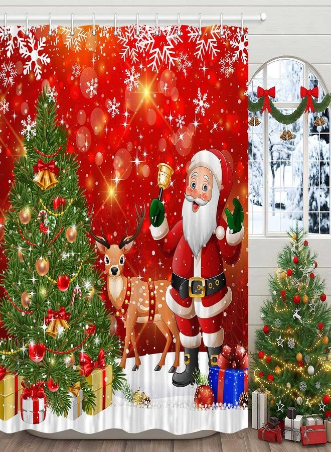 Viajar ستارة حمام فياجار لعيد الميلاد، ستارة حمام حمراء بتصميم سانتا كلوز ورنة، طقم ستائر حمام لعيد الميلاد الشتوي مع خطافات، 70 × 72 بوصة - Image 3