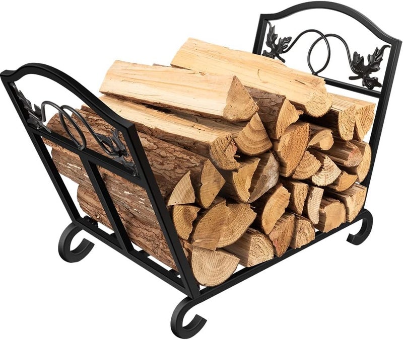 AMAGABELI GARDEN & HOME AMAGABELI GARDEN  HOME Fireplace Log Holders Firewood Rack Holder Indoor Heavy Duty Foldable Wrought Iron with Leaves Design and Raised Arched Feet Wood Rack for fire wood Black 