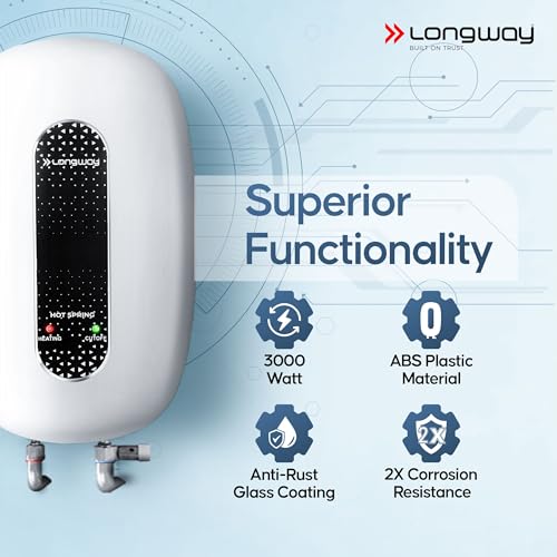 Longway Hotspring Automatic Instant Water Heater with Multiple Safety System & Rust-Proof ABS Body (White, 3 Ltr) - Image 4