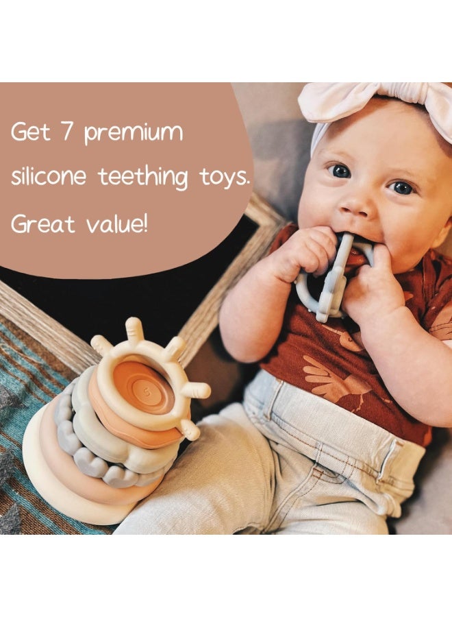 Moonkie لعبة تكديس الحلقات من Moonkie – لعبة تسنين سيليكون ناعمة تعليمية للأطفال، طقم من 7 قطع لتطوير المهارات الحركية والمعرفية، آمنة وخالية من مادة BPA (تصميم نيتشر) - Image 5