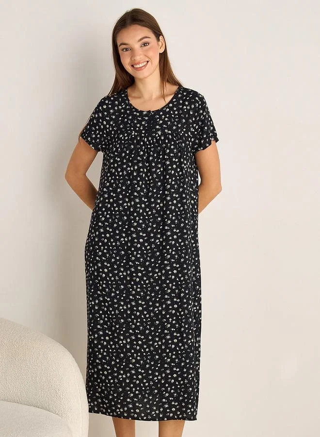 سبلاش فيڤ Midi Night Dress Short Sleeves Floral Print Viscose