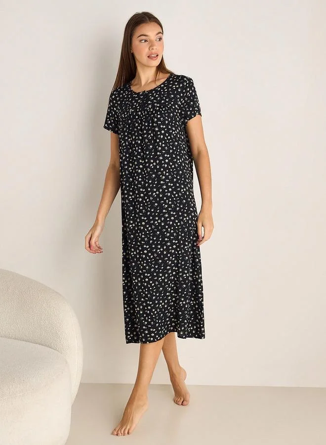 سبلاش فيڤ Midi Night Dress Short Sleeves Floral Print Viscose