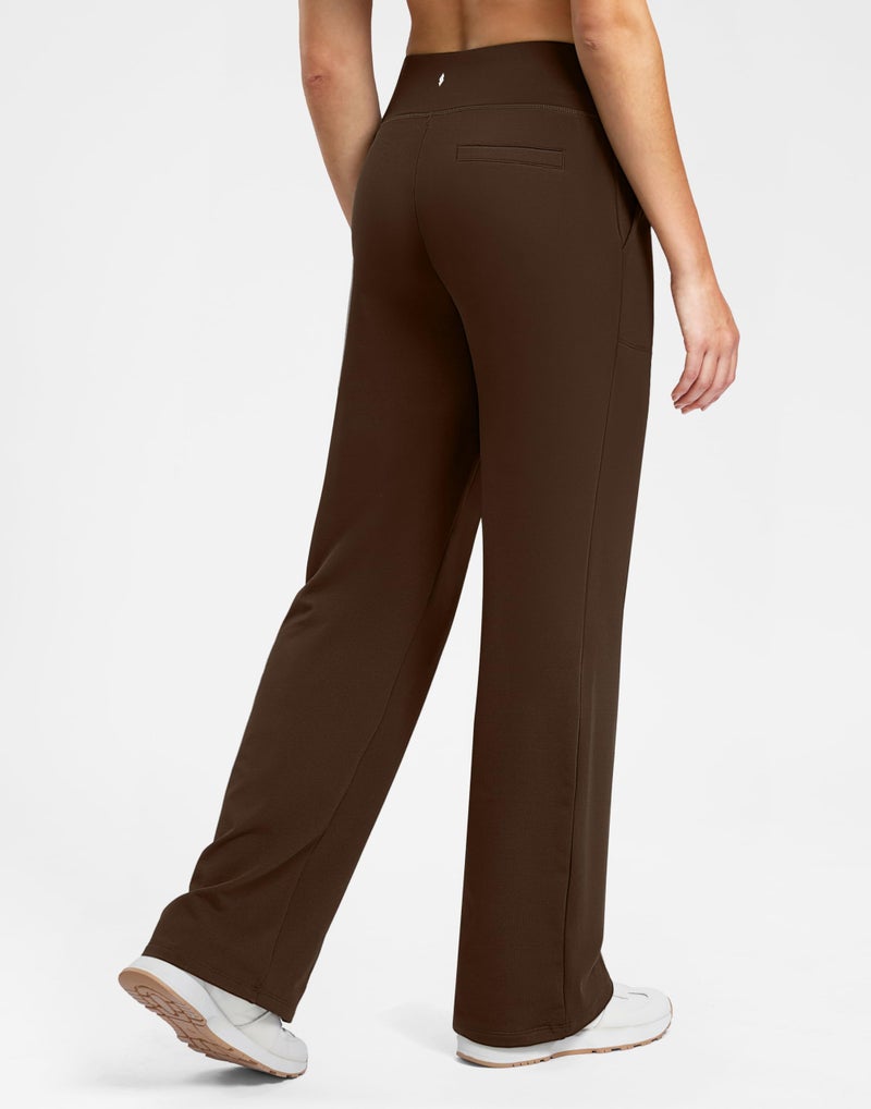 Soothfeel Fleece Lined Pants Women 29"/31"/33" High Waisted Wide Leg Sweatpants with Pocket Winter Warm Work Yoga Dress Pants Dark Brown Petite - Image 2