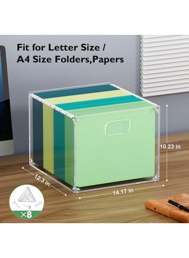 MaxGear - Hanging File Organizer Box Acrylic File Folder Organizer With Handles Clear File Box Organizer For Letter Size/A4 Folder Holder Acrylic Desktop File Box For Home Work Office - Image 1