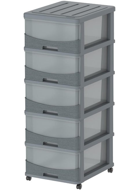 Cosmoplast Cedargrain 5 Tiers Storage Cabinet With Drawers and Wheels