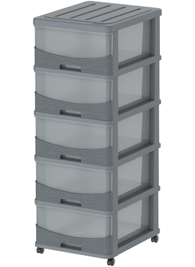 Cosmoplast Cedargrain 5 Tiers Storage Cabinet With Drawers and Wheels