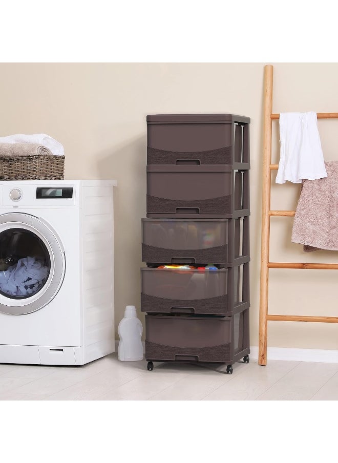 Cosmoplast Cedargrain 5 Tiers Storage Cabinet With Drawers and Wheels