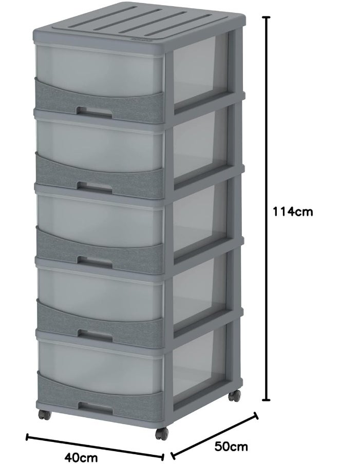 Cosmoplast Cedargrain 5 Tiers Storage Cabinet With Drawers and Wheels