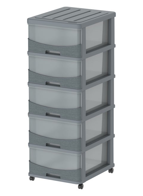 5 Tier- Cedargrain Storage Cabinet With Drawers & Wheels (Dark Grey)