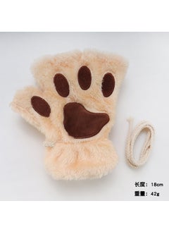 2023 cat claw gloves girls open finger gloves winter cute cartoon cat thickened fluffy bear palm half finger gloves Beige bear paw gloves