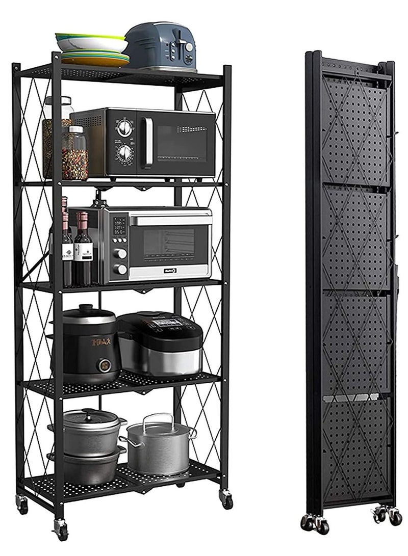 DubaiGallery 5 Tier Foldable Standing Storage Rack Shelf Unit With Wheel for Kitchen Garage Home Closet Office Heavy Duty Shelves - Image 1