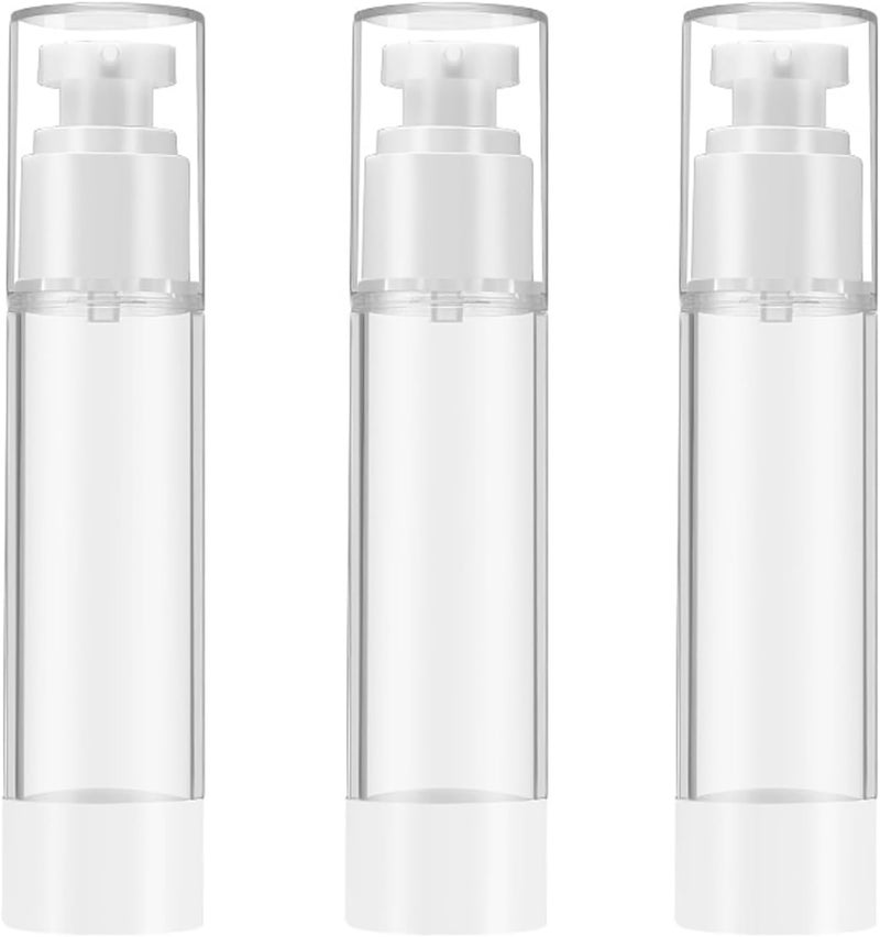 Qeuly 3 Pack Airless Pump Bottles 1 oz Travel Size Pump Bottle Lotion Container Refillable Cosmetic Pump Dispensers for Foundation Moisturizer Shampoo Toiletry (SN-30)