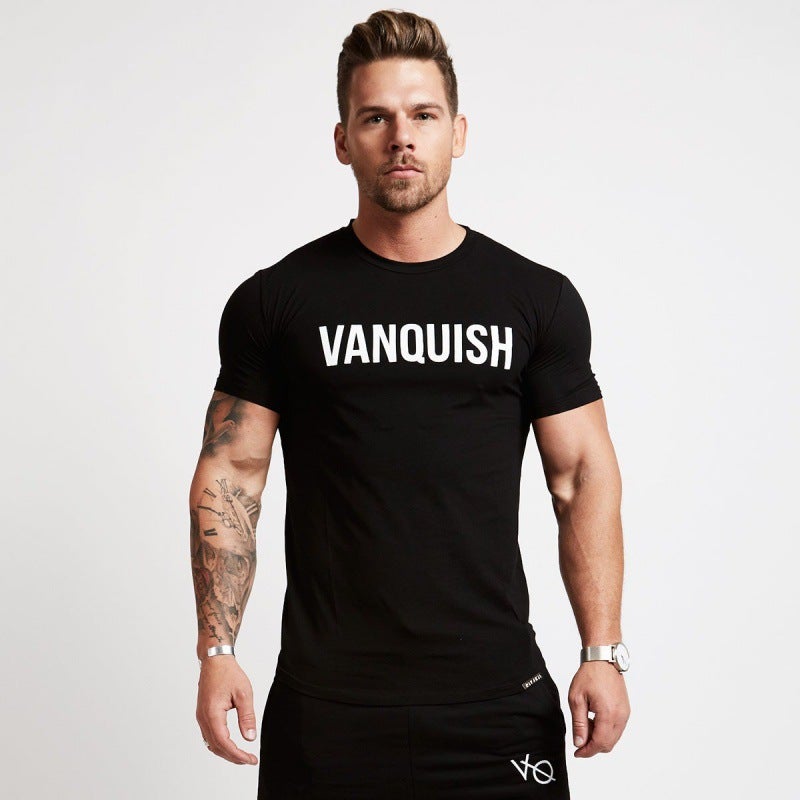 Summer New Fitness Sports Casual Short-Sleeved Running Sweat-Absorbent Tight Cotton T-Shirt Dropshipping black