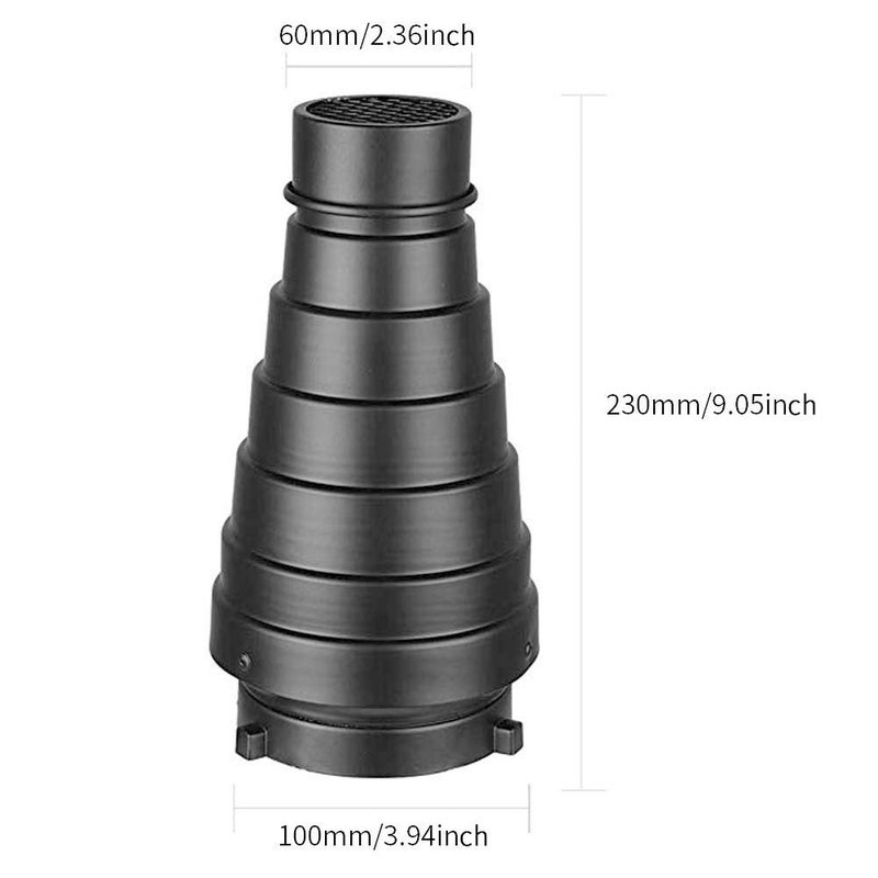 SUPON Aluminium Alloy Conical Studio Snoot Kit with Honeycomb Grid and 5pcs Color Filters for Bowens Mount Strobe Moonlights Flash Speedlight Photography Light - Image 3