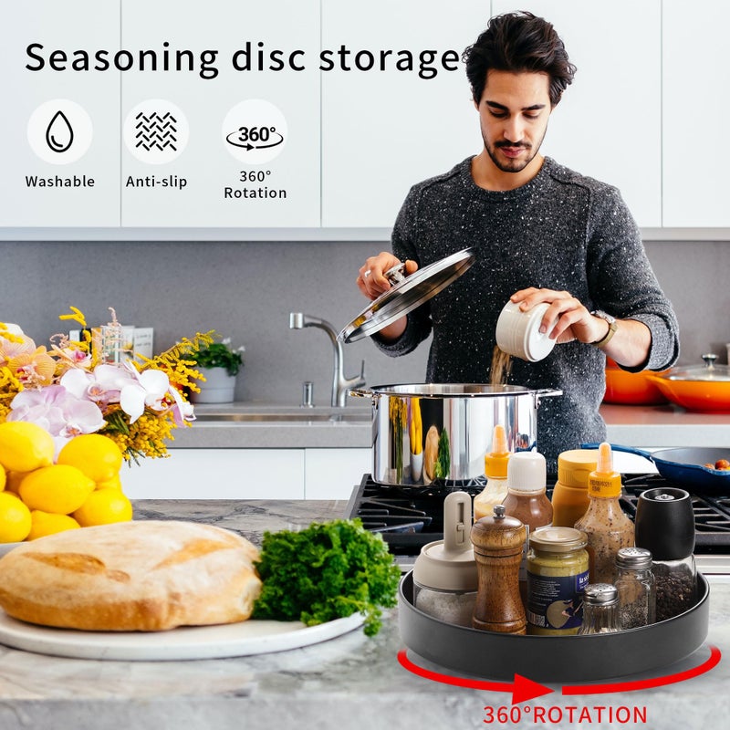Leijosya Non-Slip Rotating Lazy Susan Turntable, 360-Degree Swivel, Black with Textured Surface (Black, 10 inches) - Image 3