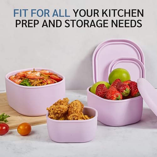 ISSEVE 6Pcs/Set Nesting Silicone Food Storage Containers with Lids, BPA Free Reusable Meal Prep Silicone Containers Lunch Box Bento Box Set (33.8oz, 20oz, 10oz, 6.7oz, 1.3oz) (Purple) - Image 4