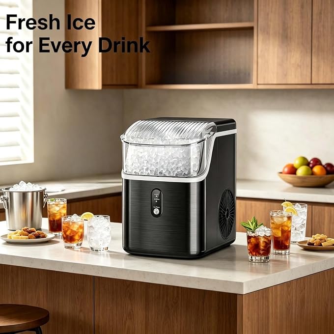 LHRIVER Nugget Ice Maker Countertop, 35Lbs/Day Portable Table Top Machine with Chewable & Crushed Ice, Self-Cleaning, One-Touch Operation for Home (with Descaler), Black - Image 2