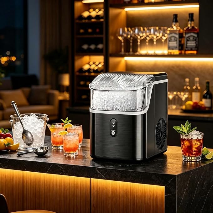 LHRIVER Nugget Ice Maker Countertop, 35Lbs/Day Portable Table Top Machine with Chewable & Crushed Ice, Self-Cleaning, One-Touch Operation for Home (with Descaler), Black - Image 3