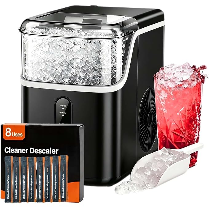 LHRIVER Nugget Ice Maker Countertop, 35Lbs/Day Portable Table Top Machine with Chewable & Crushed Ice, Self-Cleaning, One-Touch Operation for Home (with Descaler), Black - Image 1