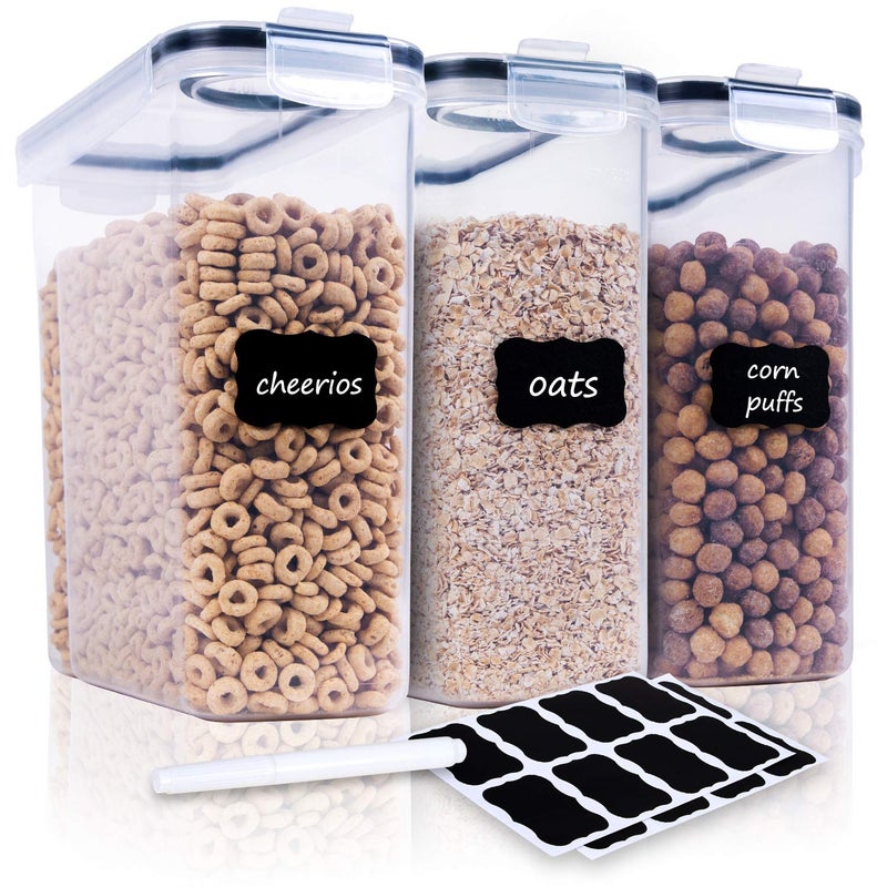 FOOYOO Cereal Containers Storage Set  3 Piece Airtight Large Dry Cereal Container 1352oz BPA Free Dispenser Plastic Cereal Storage Containers with 16 Labels  Pen
