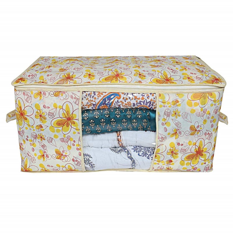 Kuber Industries Metalic Printed 12 Piece Non Woven Fabric Underbed Storage BagCloth OrganiserBlanket Cover with Transparent Window Pink Purple Ivory Red CTKTC41297 - Image 5