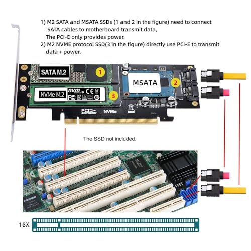 xiwai PCI Express PCI-E 3.0 & Dual SATA to NGFF NVME MSATA M-Key B/M-Key SSD Card Adapter 3in1 - Image 2