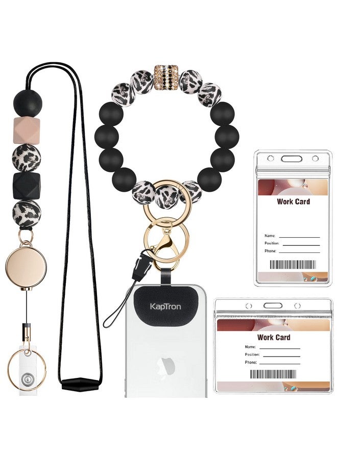 Kaptron Retractable Lanyard And Wristlet With Badge Holders Kaptron Cute Teacher Lanyard For Id Badges And Keys Cute Beaded Lanyard Wrist Bracelet For Women Nurses Students Employees With Phone Tethers - Image 1