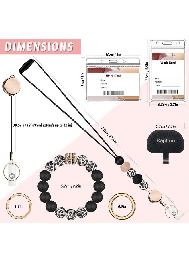 Kaptron Retractable Lanyard And Wristlet With Badge Holders Kaptron Cute Teacher Lanyard For Id Badges And Keys Cute Beaded Lanyard Wrist Bracelet For Women Nurses Students Employees With Phone Tethers - Image 5