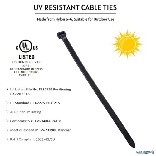 Kable Kontrol Cable Zip Ties 1000 Pcs 8 Inch Black, 18 Lbs Tensile Strength, Self-locking UV Resistant Plastic Nylon Wire Ties, for Indoor or Outdoor Use - Image 3
