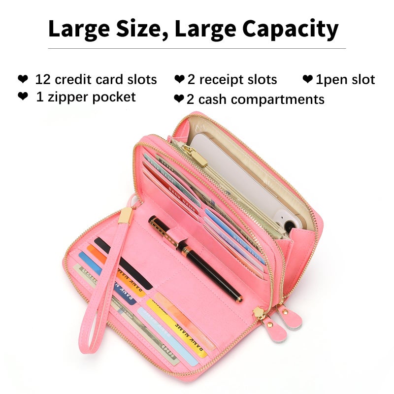 SENDEFN Womens Wallet Zip Around Card Holder Large Leather Phone Wristlet with RFID Blocking - Image 2