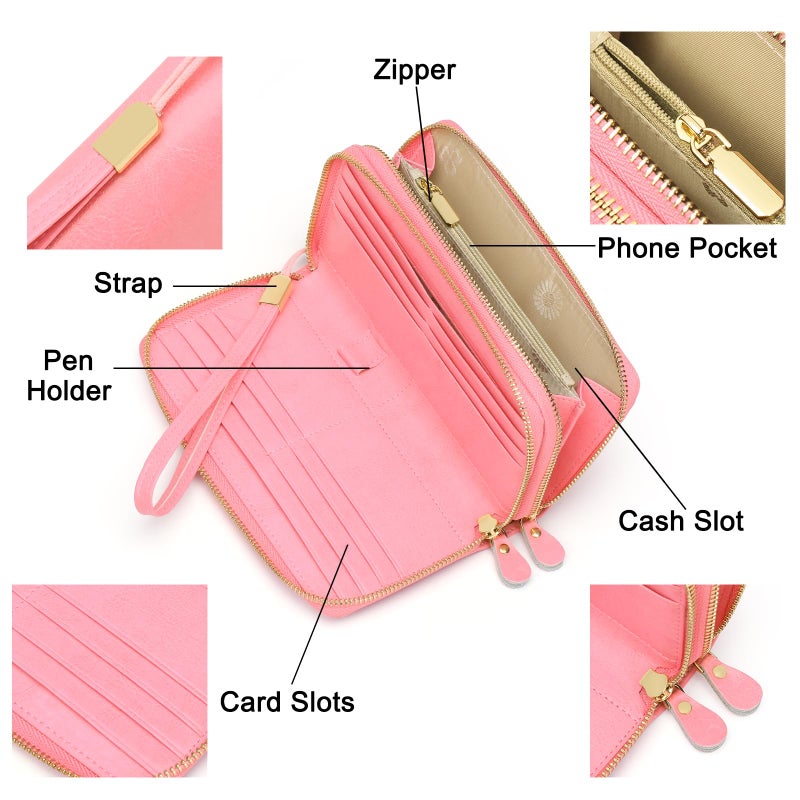 SENDEFN Womens Wallet Zip Around Card Holder Large Leather Phone Wristlet with RFID Blocking - Image 3