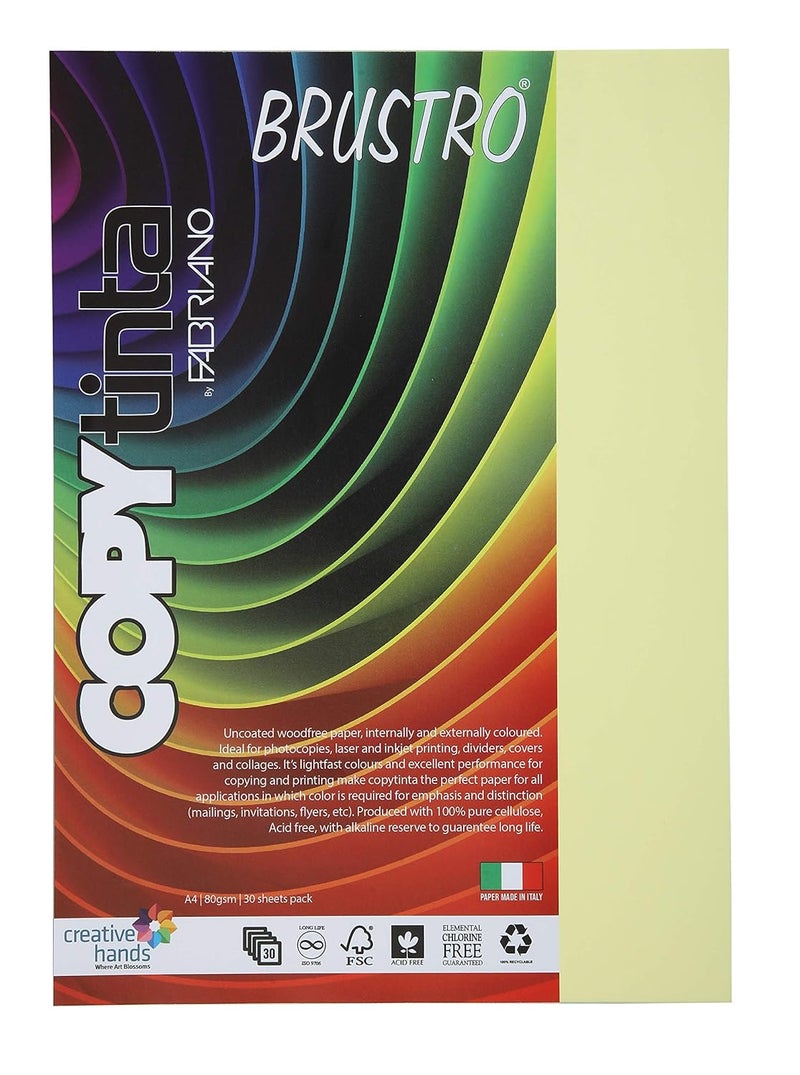 Copytinta Coloured Craft Paper A4 Size, 80 GSM, (60 sheets), Pastel Green Shade (VERDE CHIARO) | Ideal for photocopies, laser, prints, fax, dividers, covers, collages, craft, school, office