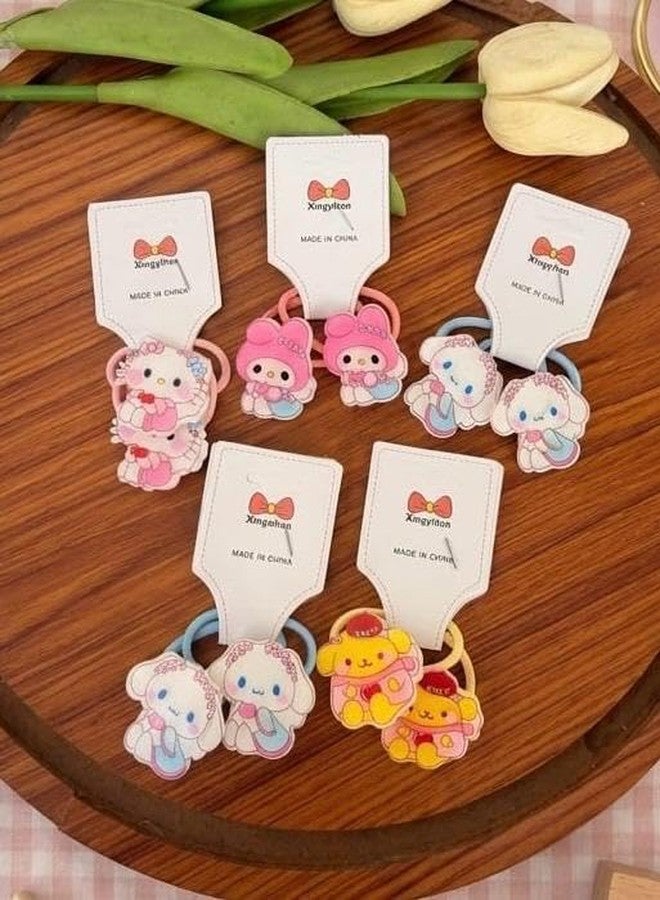 Radhya Accessories Kuromi Cotton Hairties for Baby Girls Ponytail holders Cotton Rubberband for babies small hairties hairbands for toddlers Gift for Kids Hair accessories for Kids (Pack of 10) Cute Cartoon Hairties (Design 6) - Image 4