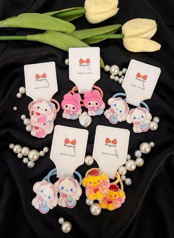 Radhya Accessories Kuromi Cotton Hairties for Baby Girls Ponytail holders Cotton Rubberband for babies small hairties hairbands for toddlers Gift for Kids Hair accessories for Kids (Pack of 10) Cute Cartoon Hairties (Design 6) - Image 5