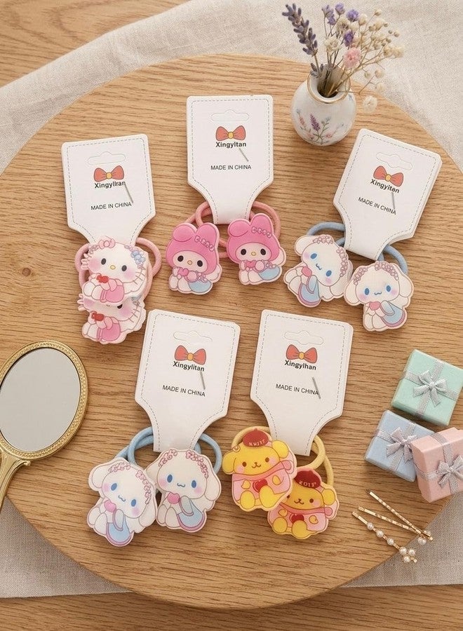 Radhya Accessories Kuromi Cotton Hairties for Baby Girls Ponytail holders Cotton Rubberband for babies small hairties hairbands for toddlers Gift for Kids Hair accessories for Kids (Pack of 10) Cute Cartoon Hairties (Design 6) - Image 3
